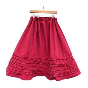 Krista Larson Red Striped 100% Silk Tiered Ruffle Maxi Skirt One Size Party